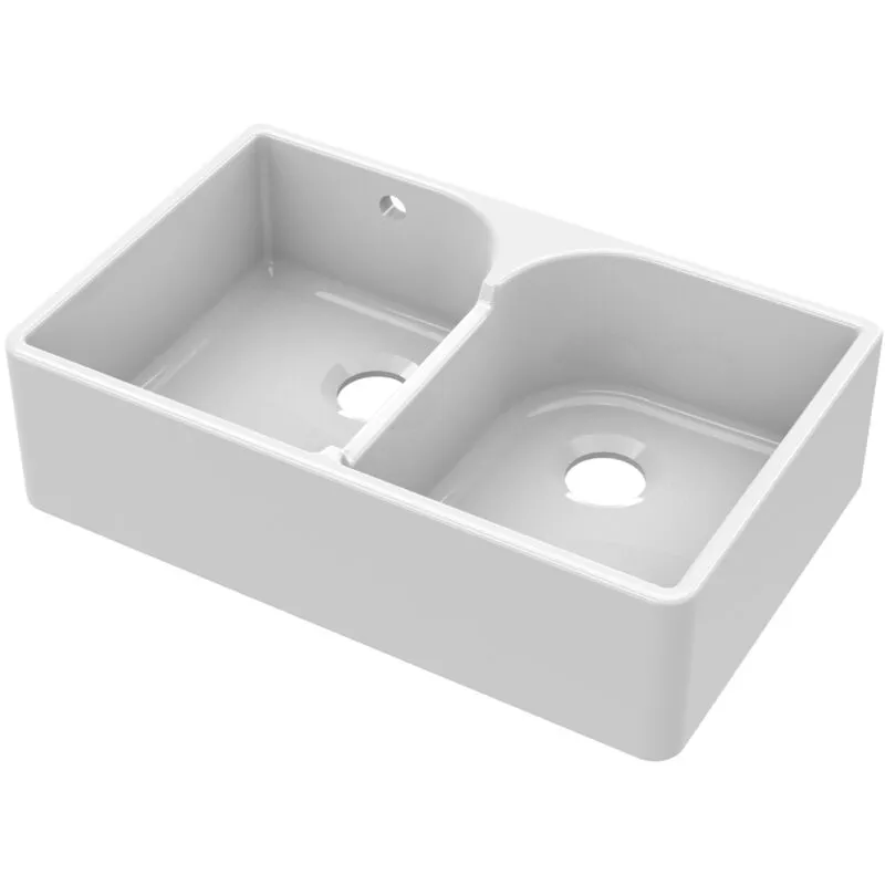 Balterley 795mm - Fireclay Double Bowl Stepped Weir Butler Kitchen Sink - with Overflow