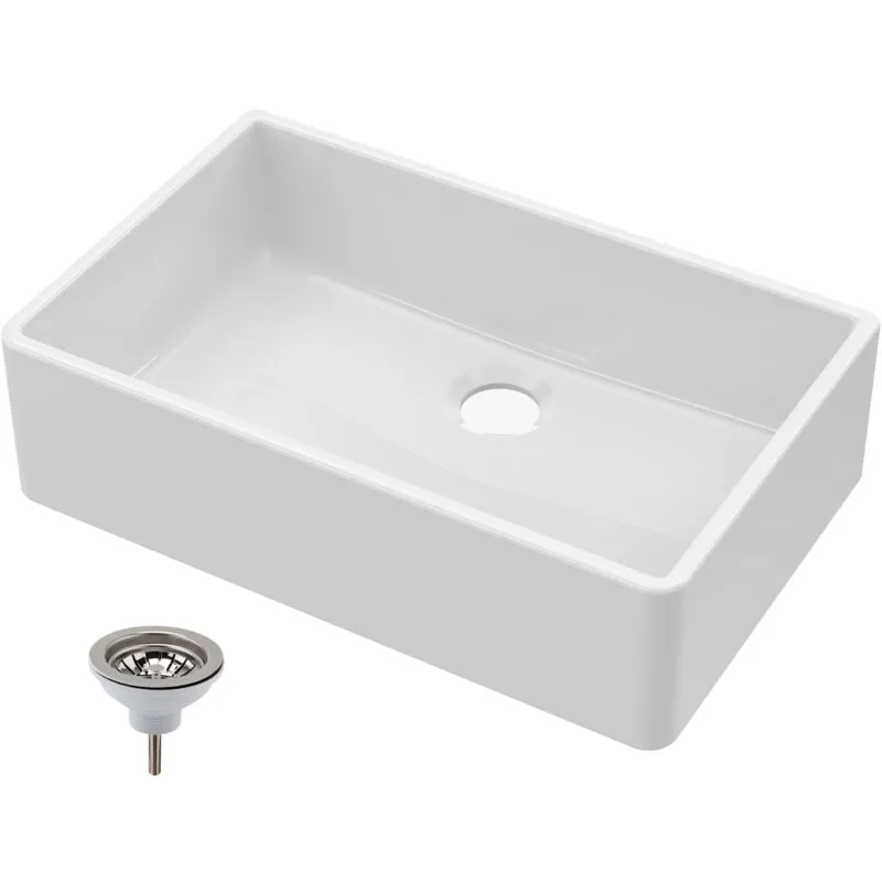 Balterley - 795mm - Single Bowl Fireclay Butler Kitchen Sink - Chrome Waste
