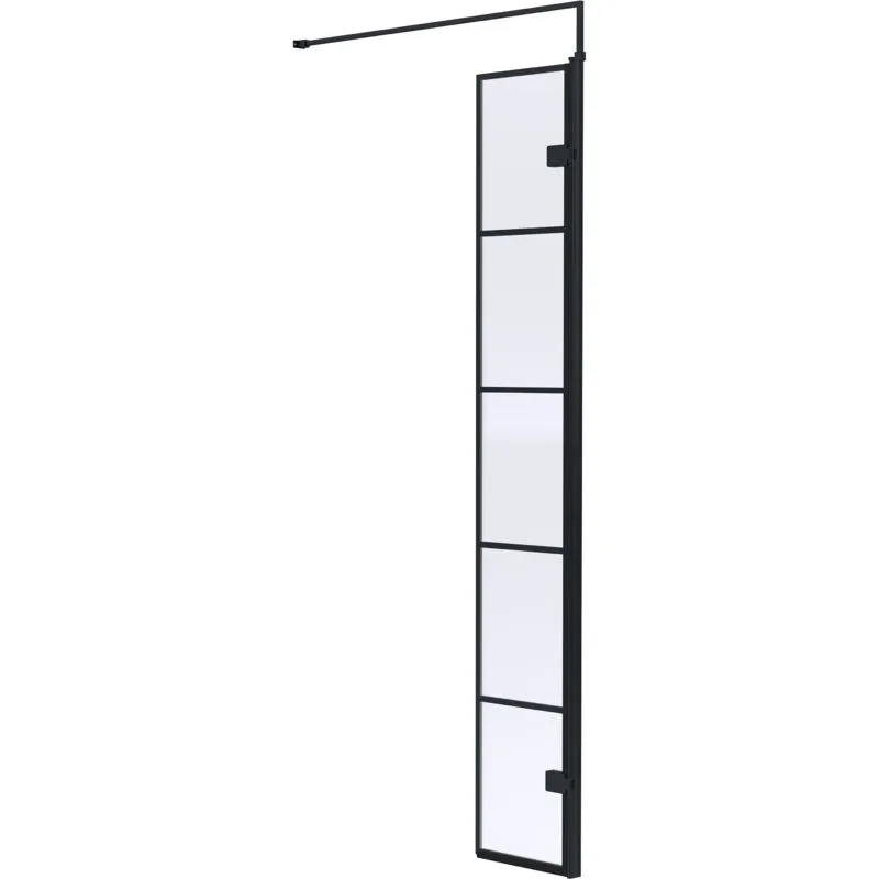 Balterley 8mm Safety Glass Black Framed Wetroom Swing Screen - 300mm Black