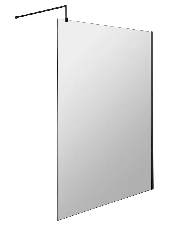 Balterley 8mm Wetroom Screen & Support Bar: 1400mm x 1850mm, Black Black