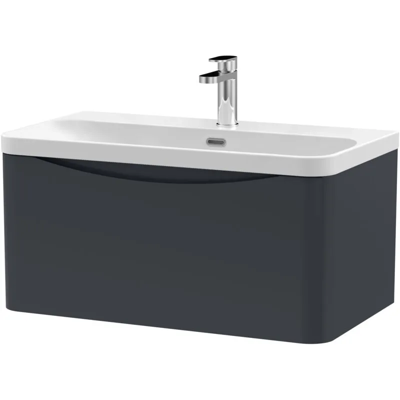 Balterley Arch Modern Bathroom Wall Hung 1 Drawer Vanity Unit & Ceramic Basin, Dark Grey, 800mm