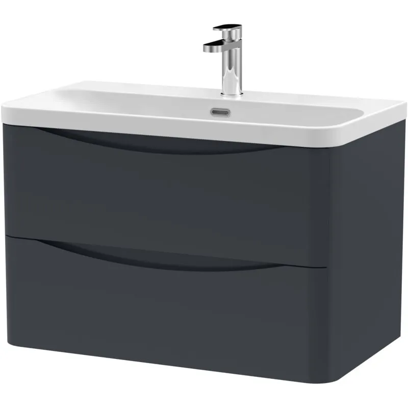 Balterley Arch Modern Bathroom Wall Hung 2 Drawer Vanity Unit & Ceramic Basin, Dark Grey, 800mm