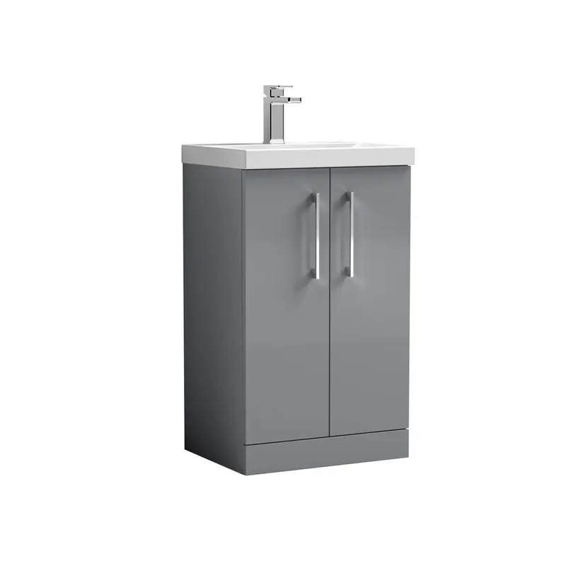 Balterley Bathroom 2 Soft Close Door Floor Vanity Unit, Satin Grey, 500mm in Grey Grey