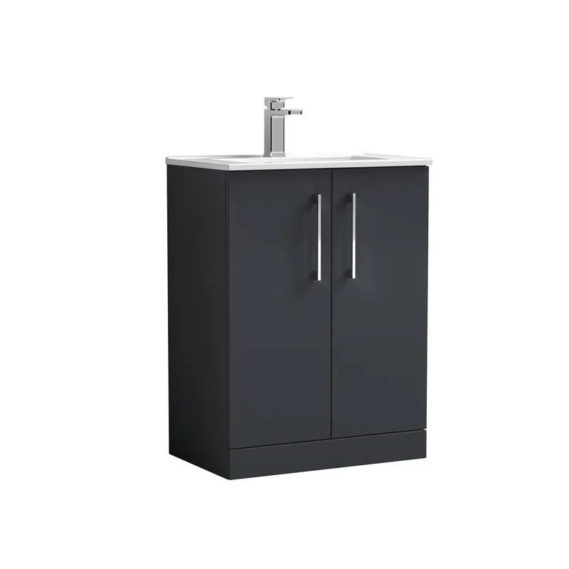 Balterley Bathroom 2 Soft Close Door, Vanity Unit Basin, Dark Grey, 600mm in Grey Grey