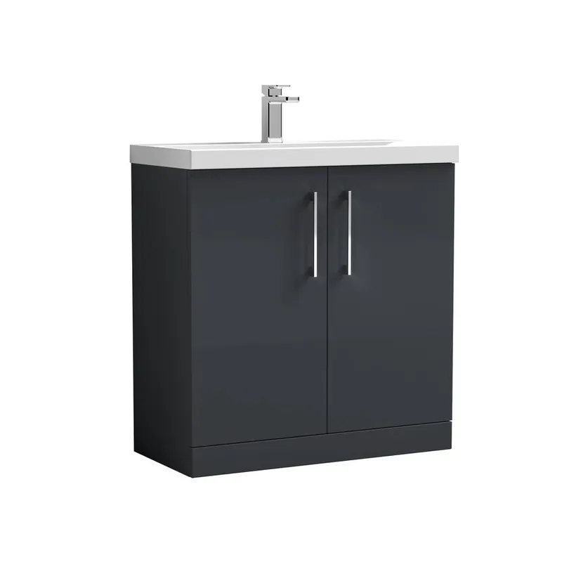Balterley Bathroom 2 Soft Close Door Vanity Unit Basin, Dark Grey, 800mm in Grey Grey