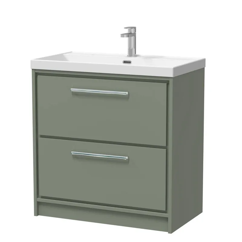 Balterley Bathroom 2 Soft Close Drawer Floor Vanity Unit Basin, Green, 800mm in Green Green