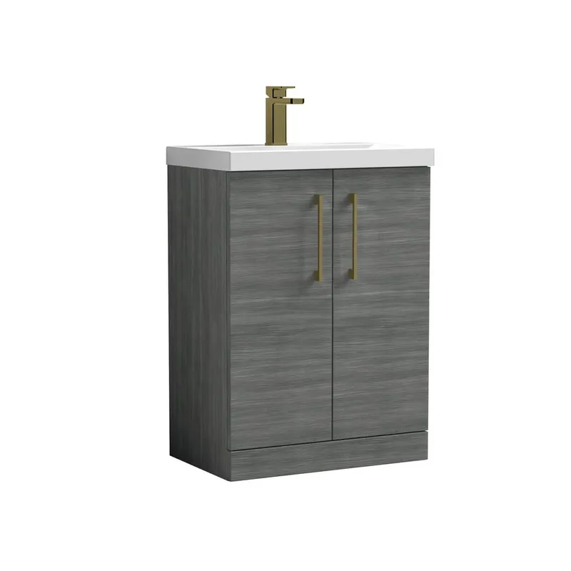 Balterley Bathroom Floor 2-Door Vanity Unit Basin, Anthracite, 600mm in Grey Grey
