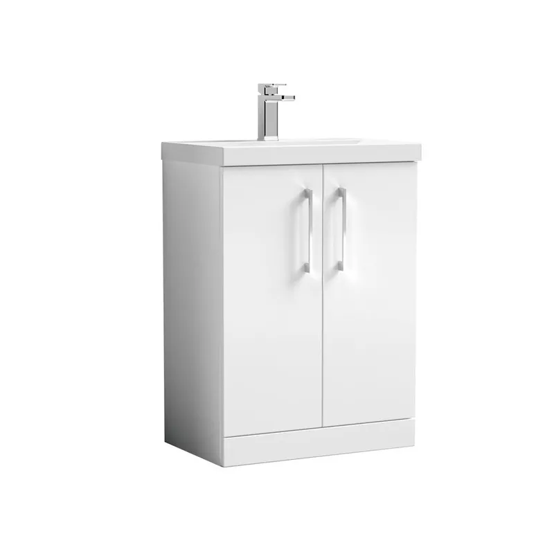 Balterley Bathroom Floor 2-Door Vanity Unit & Thin-Edge Basin, White, 600mm in White White