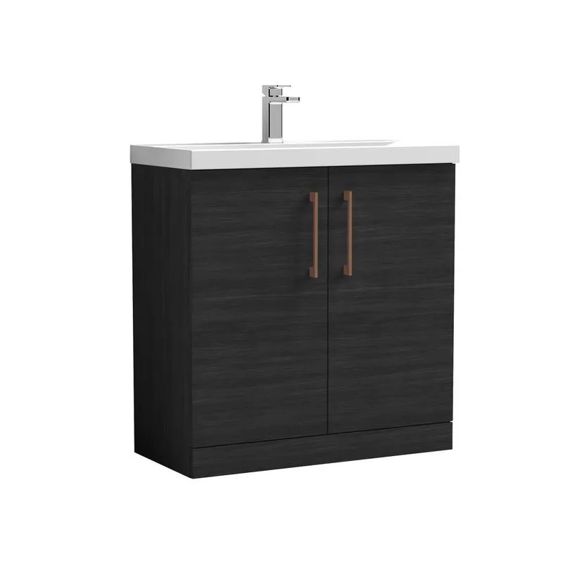 Balterley Bathroom Floor 2 Soft Close Door Vanity Unit Basin, Black, 810mm in Black Black