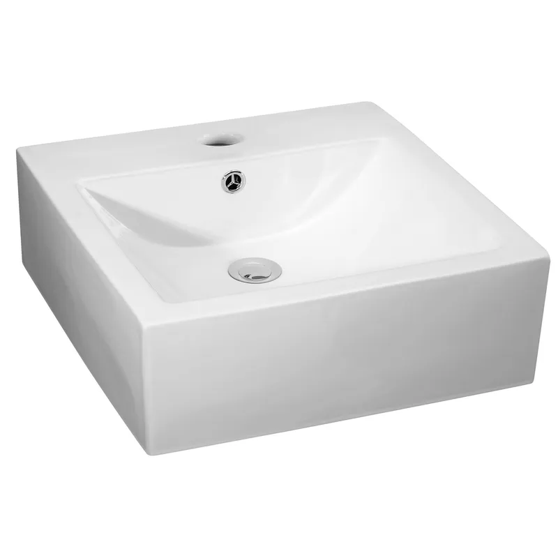 Balterley Bathroom Square Vessel Basin for Countertop Use, White, 470 mm in White White