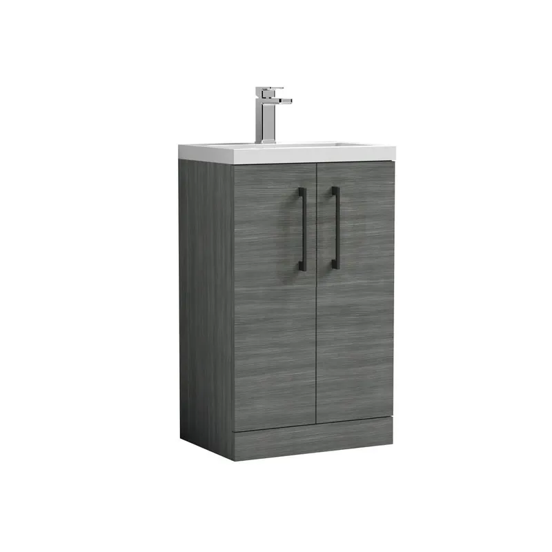 Balterley Bathroom Vanity Basin Unit, Black Handles, 500mm, Wood Grey Grey