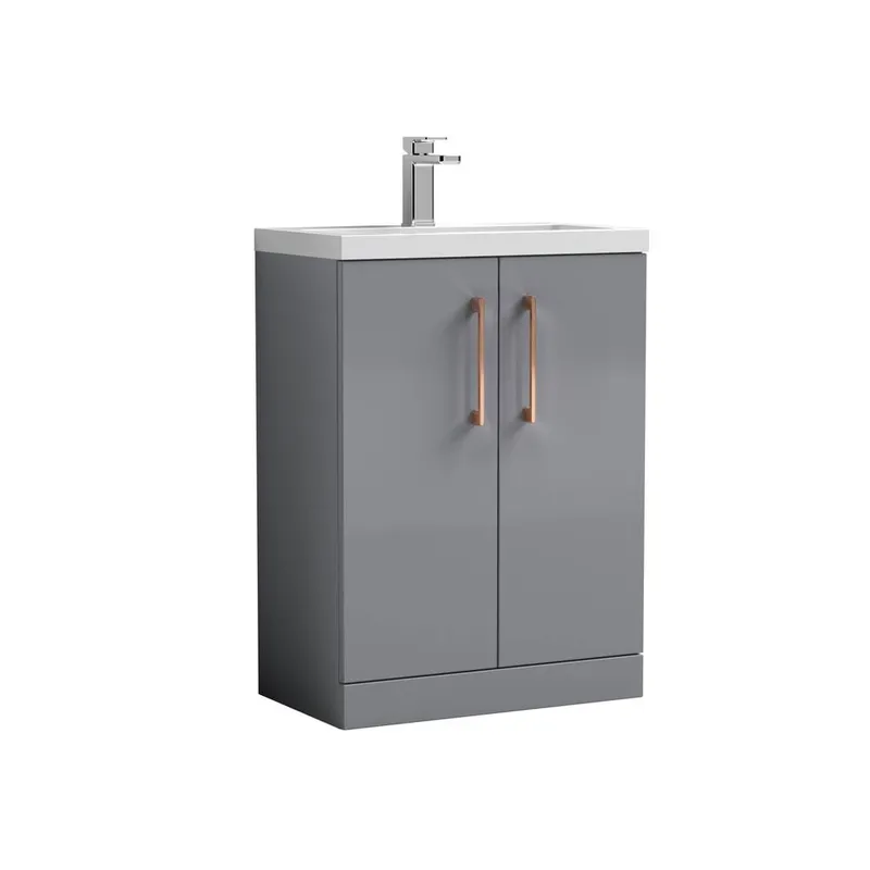 Balterley Bathroom Vanity Basin Unit, Copper Handles, 600mm, Satin Grey Grey