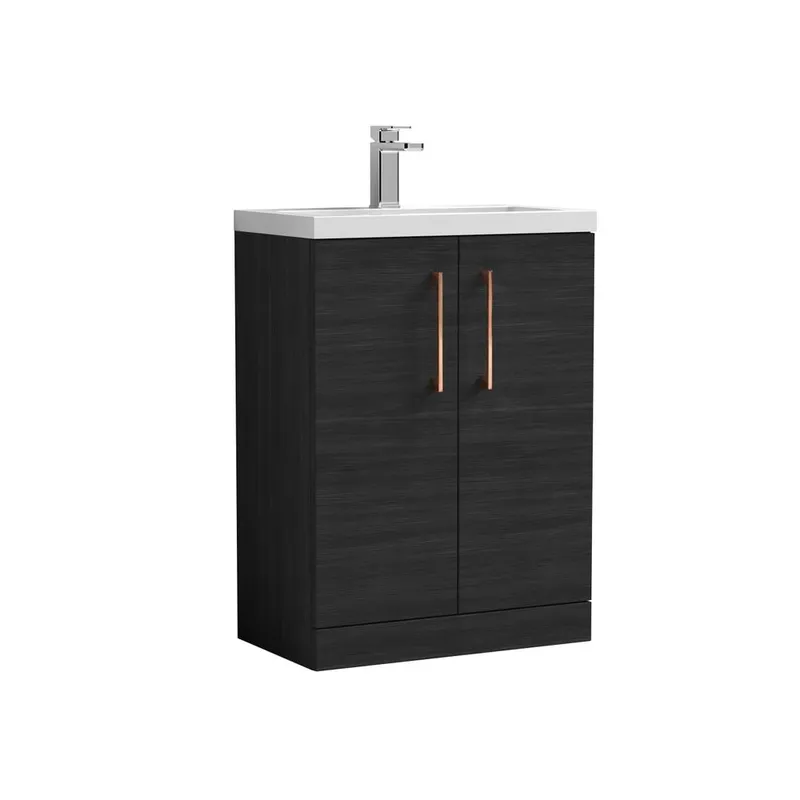 Balterley Bathroom Vanity Basin Unit, Copper Handles, 600mm, Wood Black Black