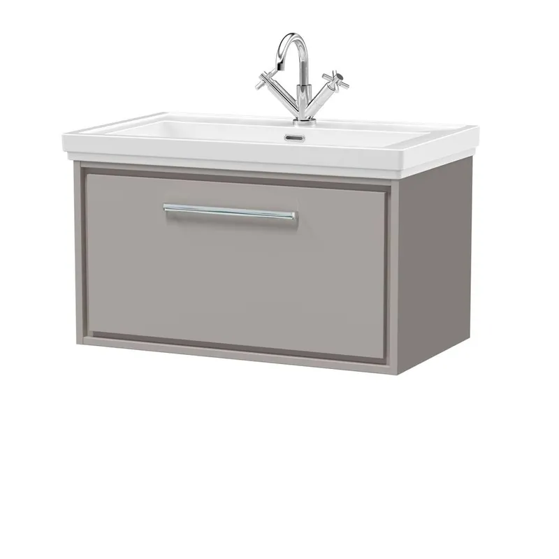 Balterley Bathroom Wall Hung Single Drawer Vanity, Fireclay Basin, Grey, 800mm in Grey Grey