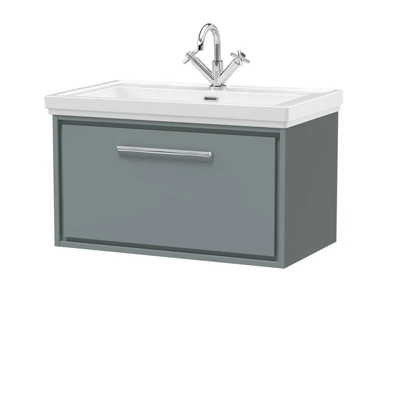 Balterley Bathroom Wall Hung Single Drawer Vanity, Fireclay Basin, Grey, 800mm in Grey Grey