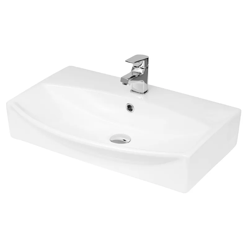 Balterley Bathroom Wall Hung Vessel Basin, Soft Square Design, White, 600 mm in White White