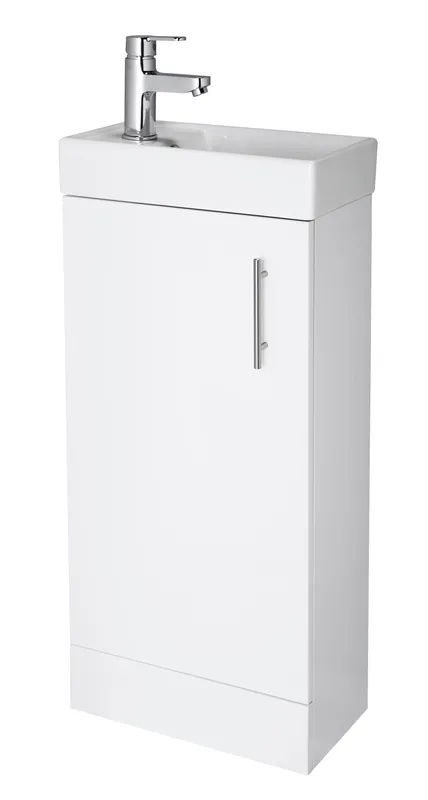 Balterley Cloakroom Floor Standing 1 Door Vanity Unit Basin Gloss White 400mm White