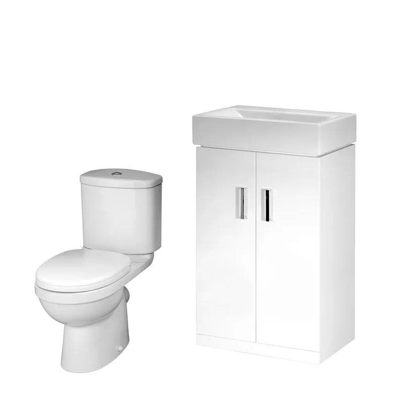 Balterley Cloakroom Floor Standing Vanity Basin, Toilet & Seat - Gloss White White