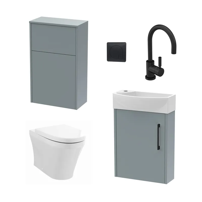 Balterley Cloakroom Suite Right Hand Vanity WC Toilet Tap Set 440mm - Grey Black in Brown Brown