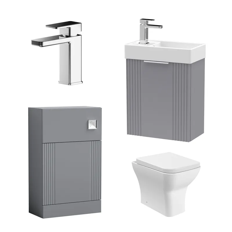 Balterley Cloakroom Suite Wall Hung Vanity Toilet Tap Set - Grey Chrome Grey
