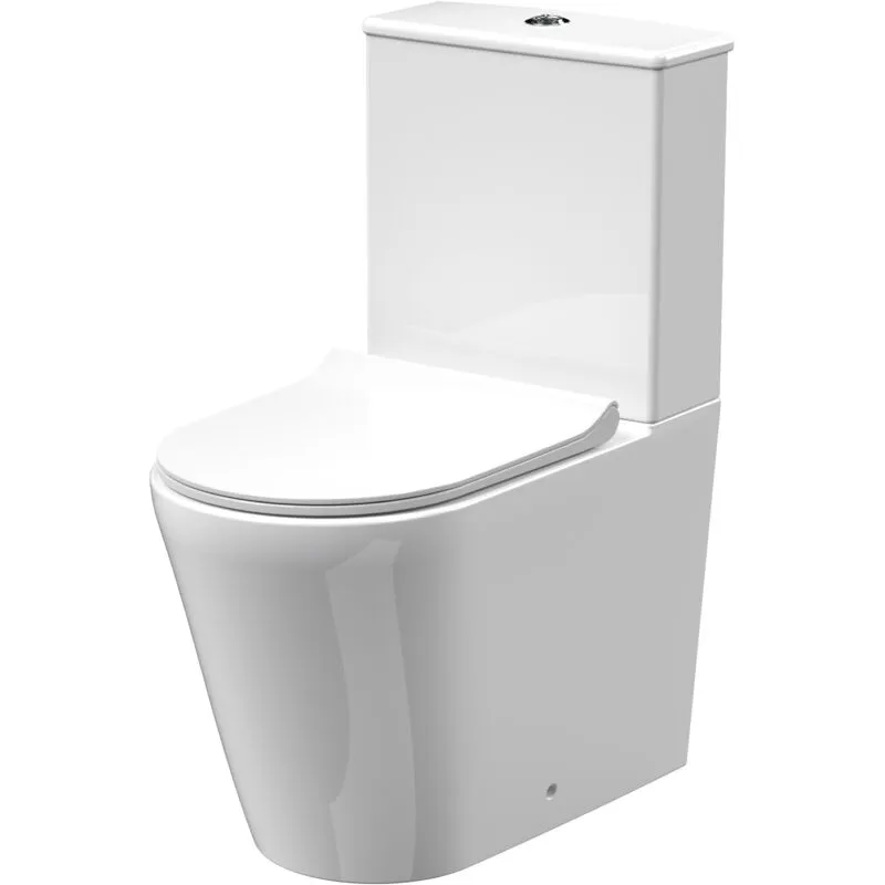 Balterley Compact Rimless Flush to Wall Toilet Pan, Cistern & Soft Close Sandwich Seat - 798mm x 385mm x 612mm