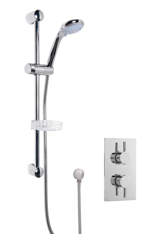 Balterley Concealed Round Twin Valve Slide Rail Shower Kit Chrome in Silver Silver