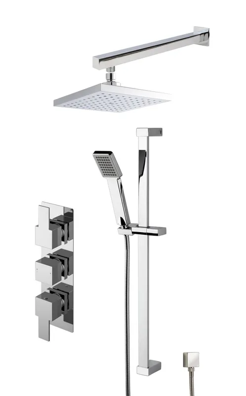 Balterley Concealed Square Triple Valve Shower Set Chrome in Silver Silver