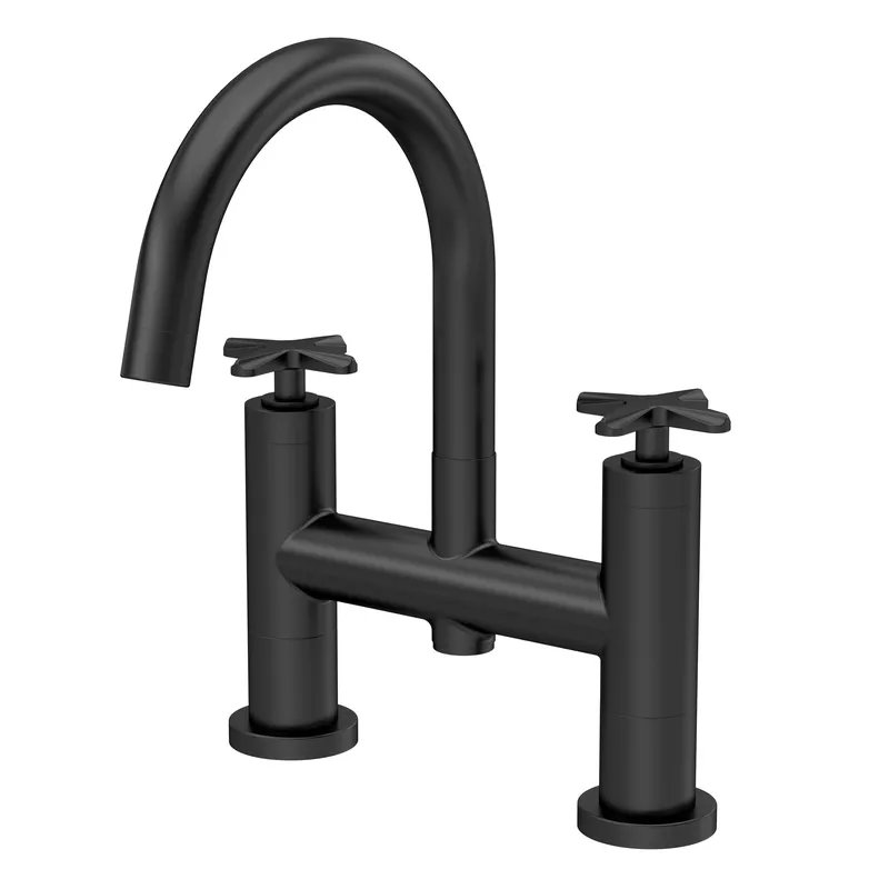 Balterley Connect Bath Filler Tap, 2 Crosshead Handles Waterfall Flow Matt Black Black