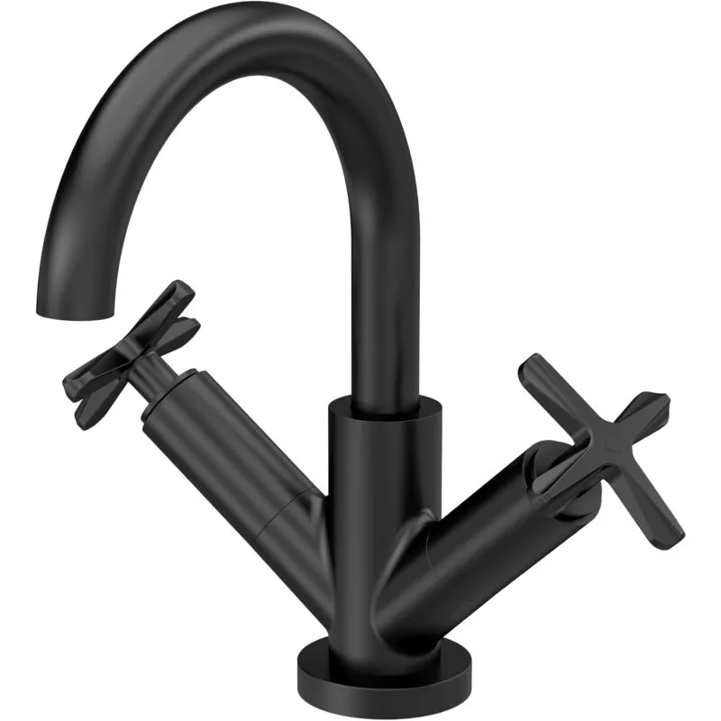 Balterley - Connect Mono Basin Mixer Tap with Crosshead Handles & Push Button Waste - Matt Black