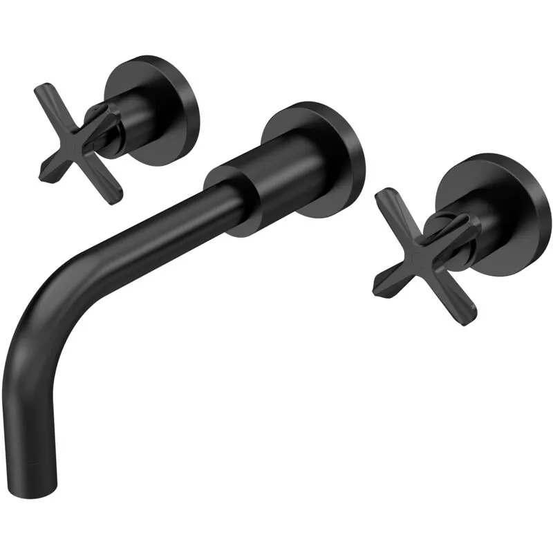 Balterley - Connect Wall Mount 3 Tap Hole Basin Mixer Tap with Crosshead Handles - Matt Black