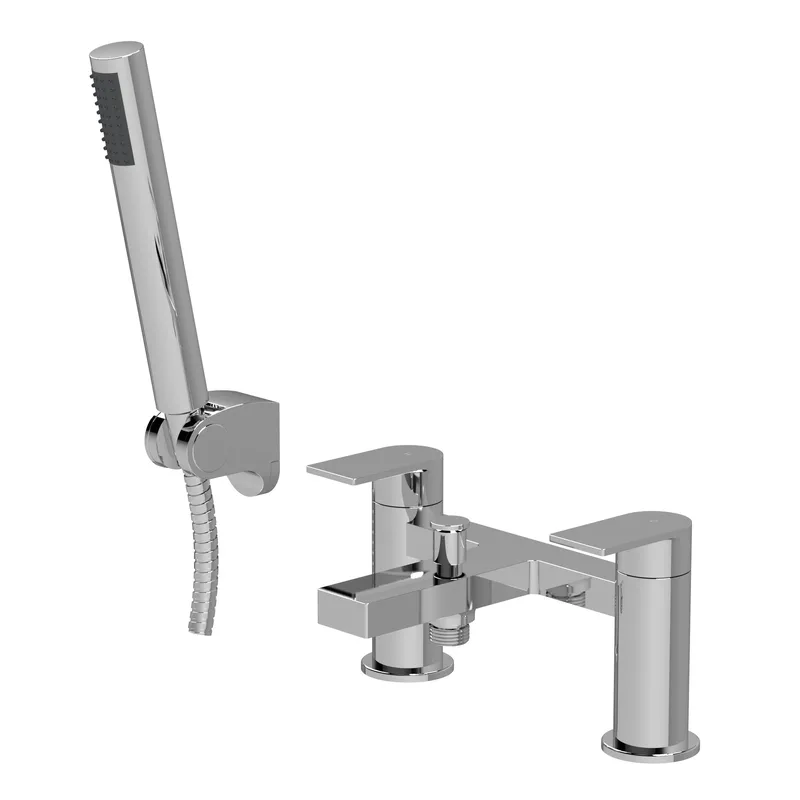 Balterley Contemporary Bath Shower Mixer Tap with Shower Kit Chrome in Silver Silver