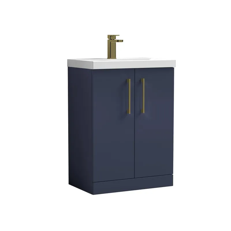 Balterley Contemporary Bathroom Floor 2-Door Vanity Unit & Basin, Blue, 600mm in Blue Blue