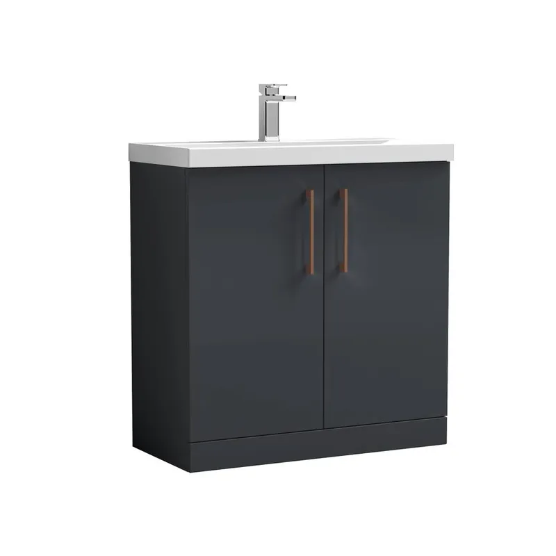 Balterley Contemporary Bathroom Floor 2-Door Vanity Unit Basin, Dark Grey, 800mm in Grey Grey