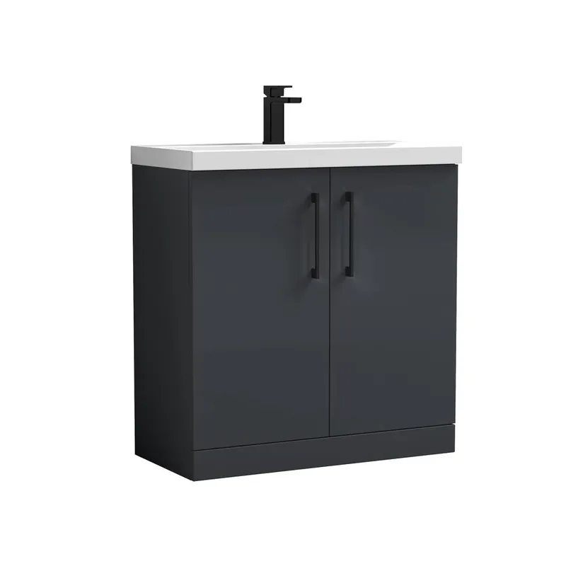 Balterley Contemporary Bathroom Floor 2-Door Vanity Unit Basin, Dark Grey, 800mm in Grey Grey