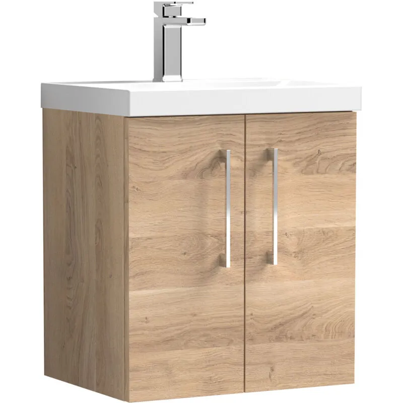 Balterley Contemporary Bathroom Wall Hung 2-Door Vanity & Basin, Bleached Oak, 500mm