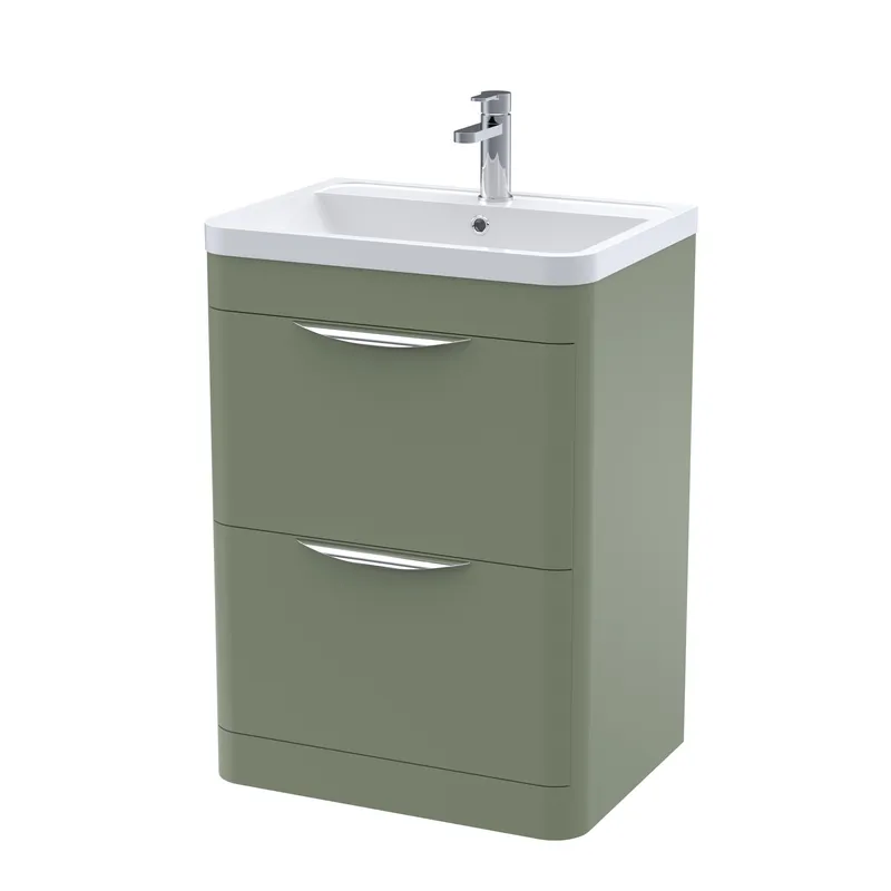 Balterley Contemporary Floor 2 Drawer Bathroom Vanity Unit, Satin Green, 600mm in Green Green