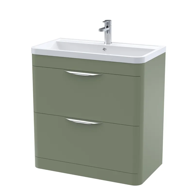 Balterley Contemporary Floor 2 Drawer Bathroom Vanity Unit, Satin Green, 810mm in Green Green