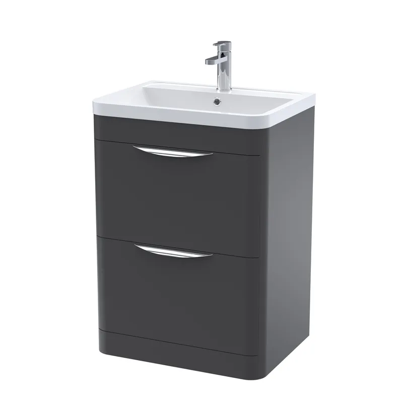 Balterley Contemporary Floor 2 Drawer Vanity Unit, Dark Grey, 550mm in Grey Grey