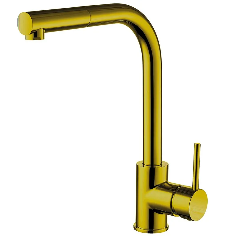 Balterley Contemporary Pull Out Single Lever Kitchen Mixer Tap, Brushed Gold Gold
