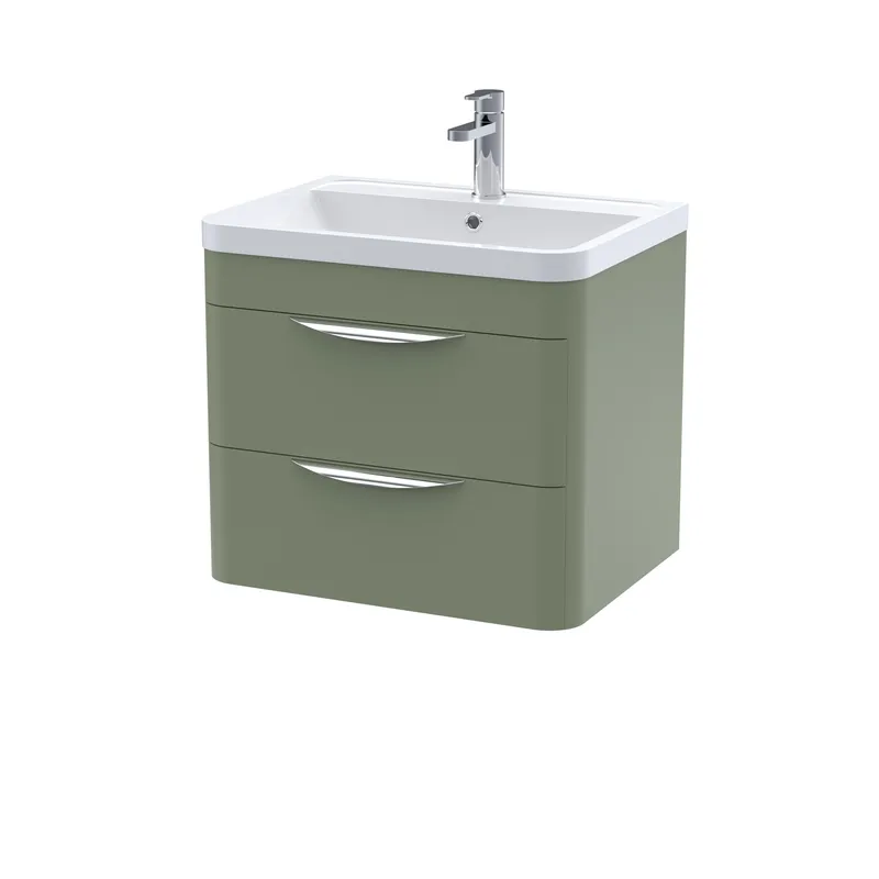 Balterley Contemporary Wall Hung 2 Drawer Bathroom Vanity Unit, Green, 610mm in Green Green