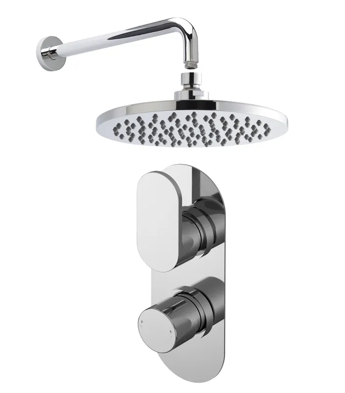 Balterley Current Shower Bundle Concealed Round Twin Valve Arm Head Kit in Silver Silver