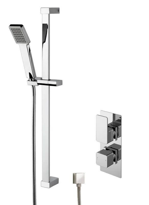 Balterley Empire Concealed Square Twin Valve Slide Rail Kit Shower Bundle in Silver Silver
