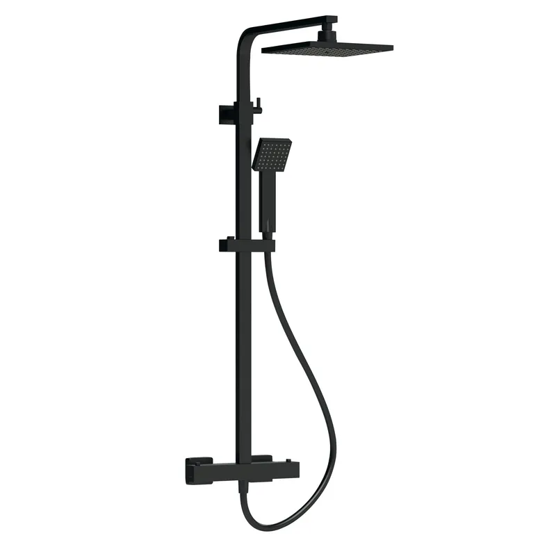 Balterley Empire Square Shower Kit & Fixed Head, Adjustable Handset - Matt Black Black