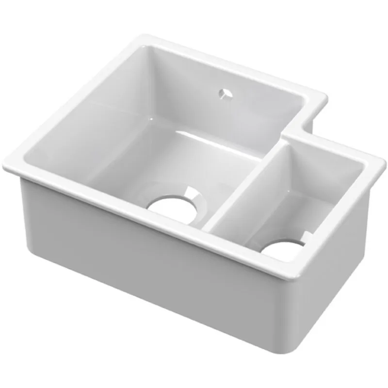 Balterley - Fireclay 1.5 Bowl Left Hand Undermount Kitchen Sink & Overflow, 457mm - White