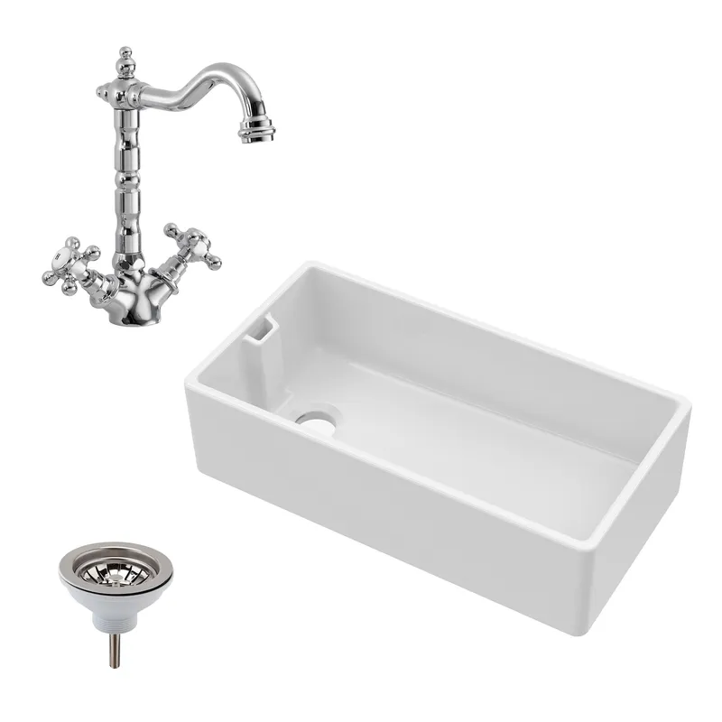 Balterley Fireclay Belfast Sink Overflow Tap Waste 895mm in White White