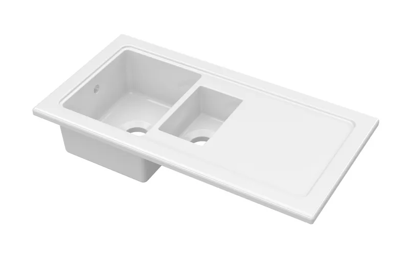 Balterley Fireclay Ceramic 1.5 Bowl Kitchen Sink Plain Drainer 1010mm in White White