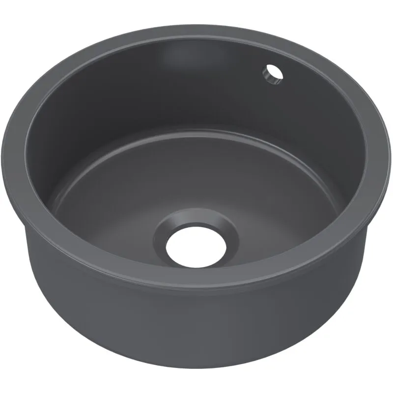 Balterley Fireclay Single Bowl Round Undermount Kitchen Sink, Central Waste & Overflow, 460mm - Soft Black
