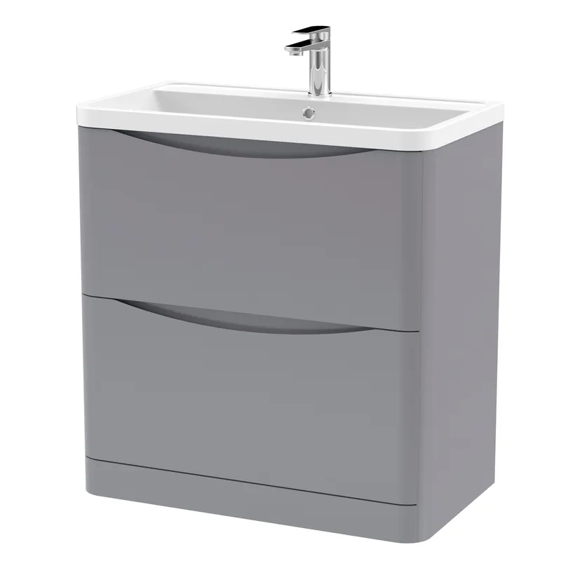 Balterley Floor Standing 2 Drawer Bathroom Vanity Unit & Basin, Grey, 755mm in Grey Grey