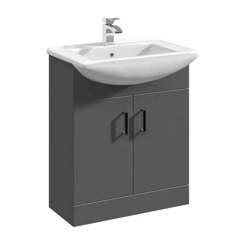 Balterley Floor Standing Bathroom 2 Door Vanity & Basin Unit 650mm, Dark Grey Dark Grey