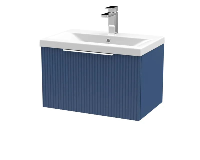 Balterley Fluted Wall Hung 1 Drawer Vanity Basin Unit & Basin 600mm - Satin Blue Blue